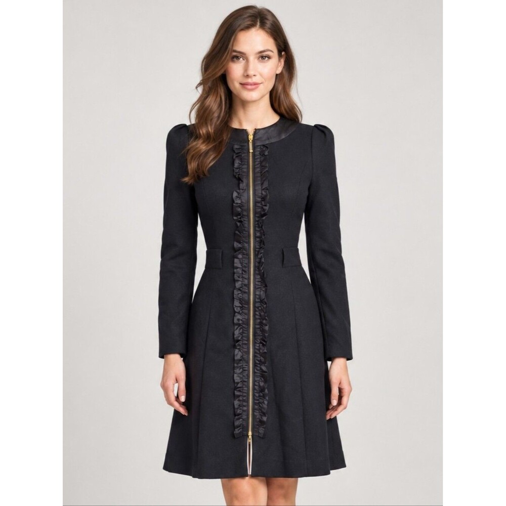 NWOT wool blend long sleeve fully lined Fitted dress maxi work ruffle est.XXS